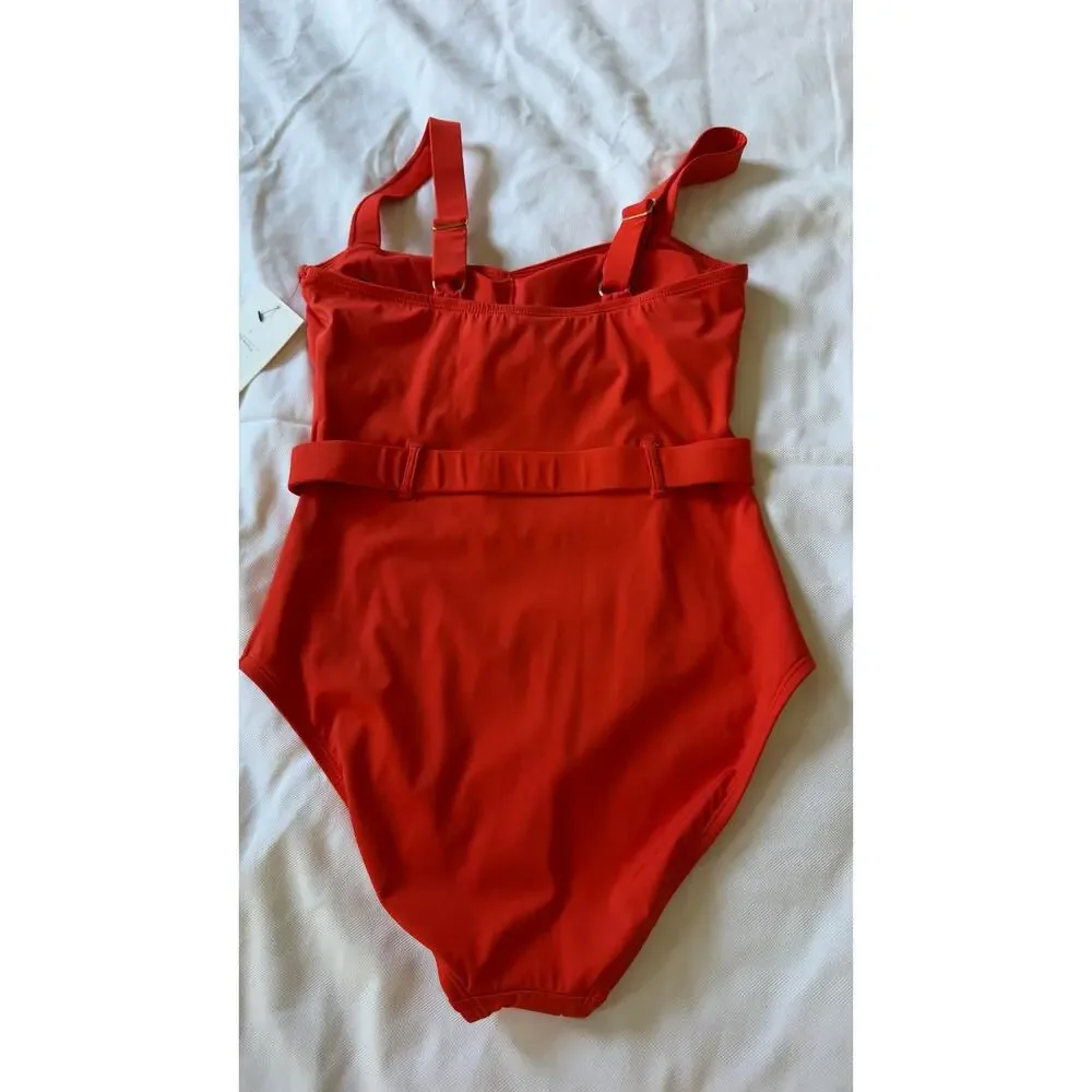 Alex Marie Signature Sculpt One Piece Swimsuit XS Poppy Red Belted NWT $112